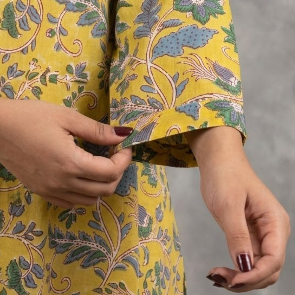 Yellow Handblock Print Cotton Kurta