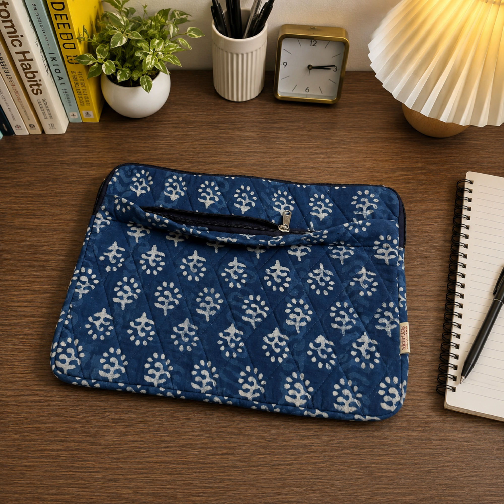 Indigo Block Print Quilted Laptop Sleeve