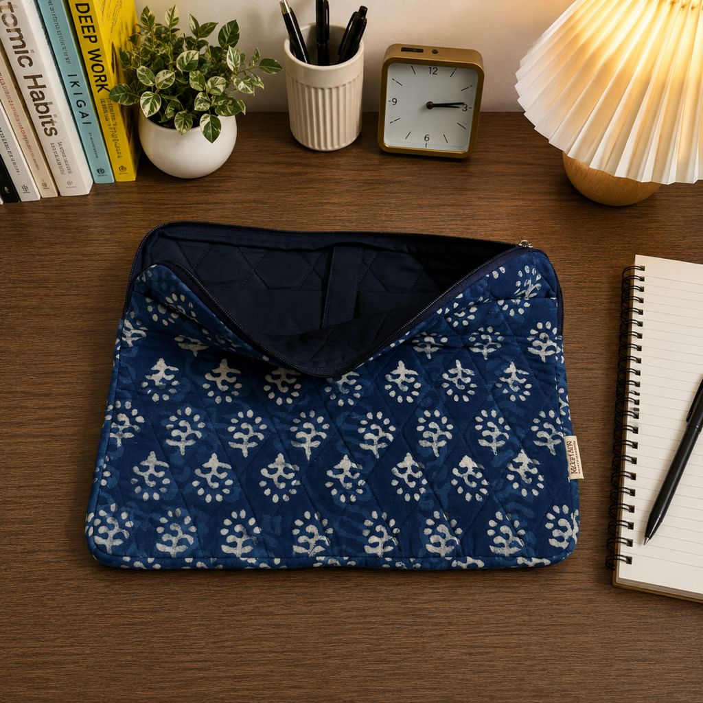 Indigo Block Print Quilted Laptop Sleeve