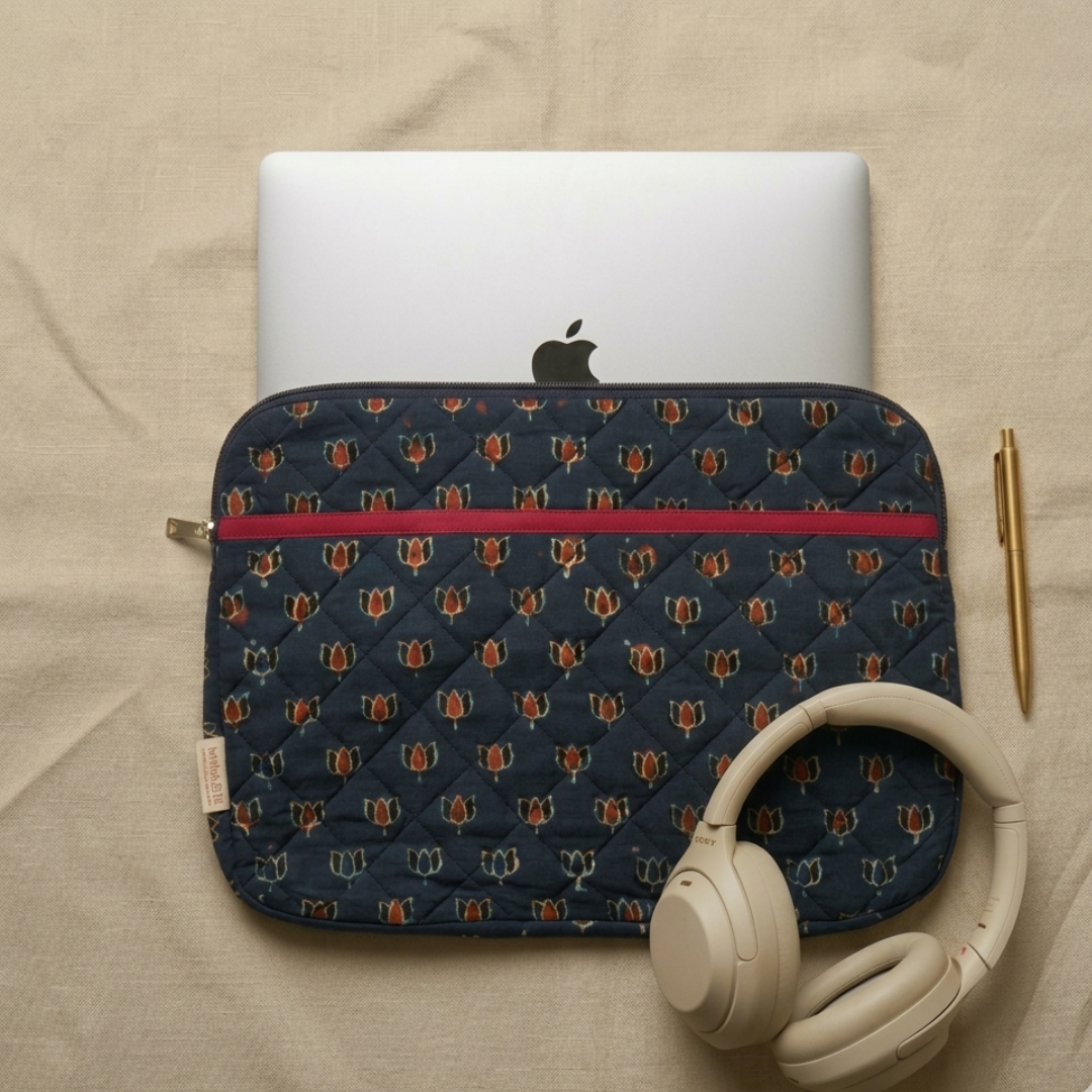 Indigo Ajrakh Handcrafted Quilted Laptop Sleeve