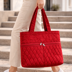 Red Handblock Handcrafted Quilted Tote Bag