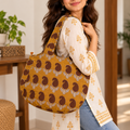 Mustard Boat Curve Handcrafted Quilted Tote