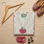 White Mughal Buta Handblock Print Cotton Kurta