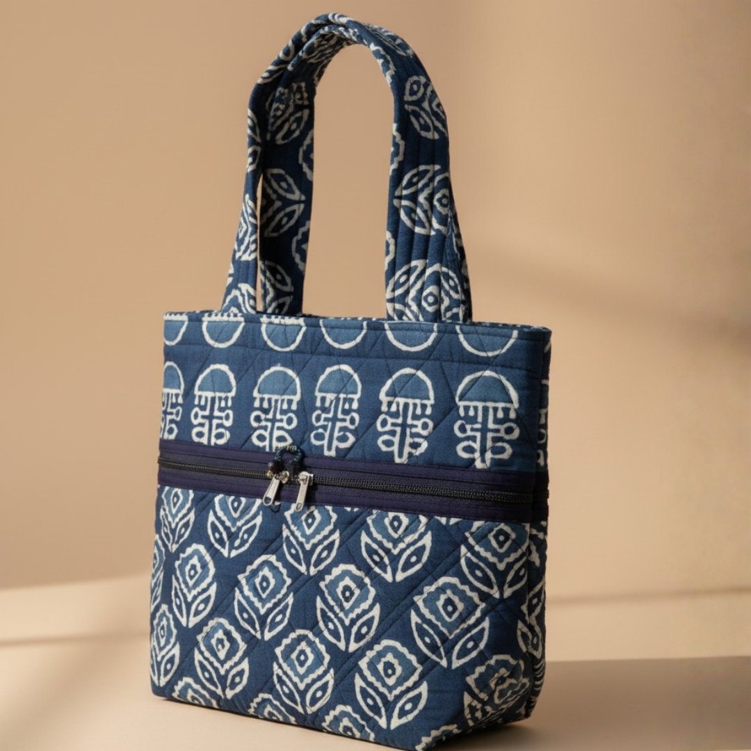 Indigo Classic Handblock Handcrafted Quilted Tote Bag