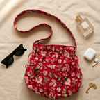 Red Floral Quilted Potli Bag