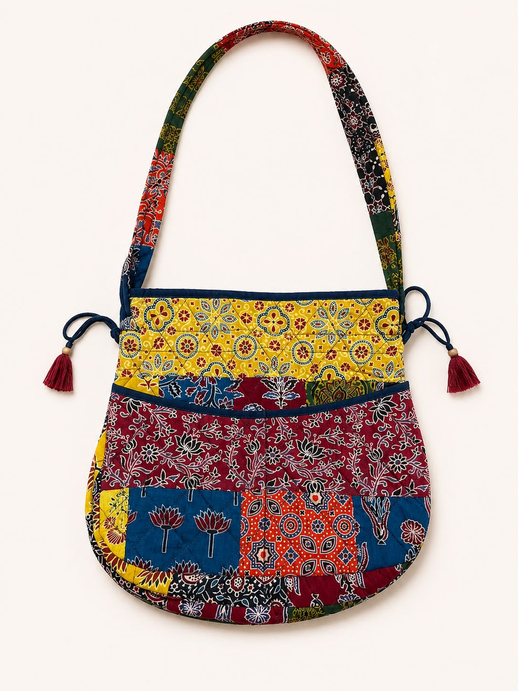 Multicoloured Ajrakh Drawstring Quilted Potli Bag