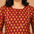 Red Handblock Print Cotton Kurta
