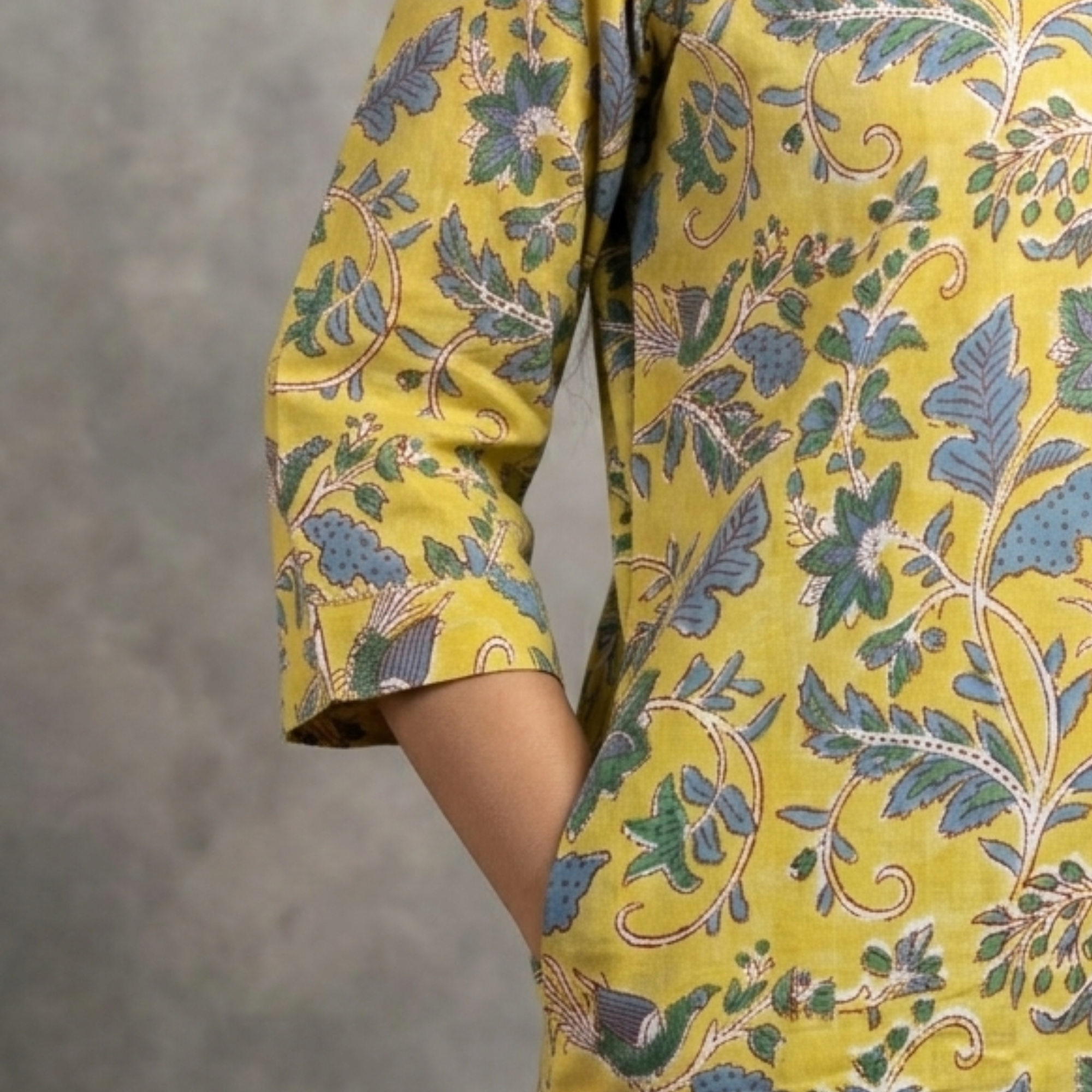 Yellow Handblock Print Cotton Kurta