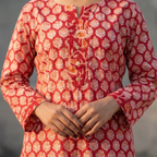 Red Floral Handblock Print Cotton Kurta