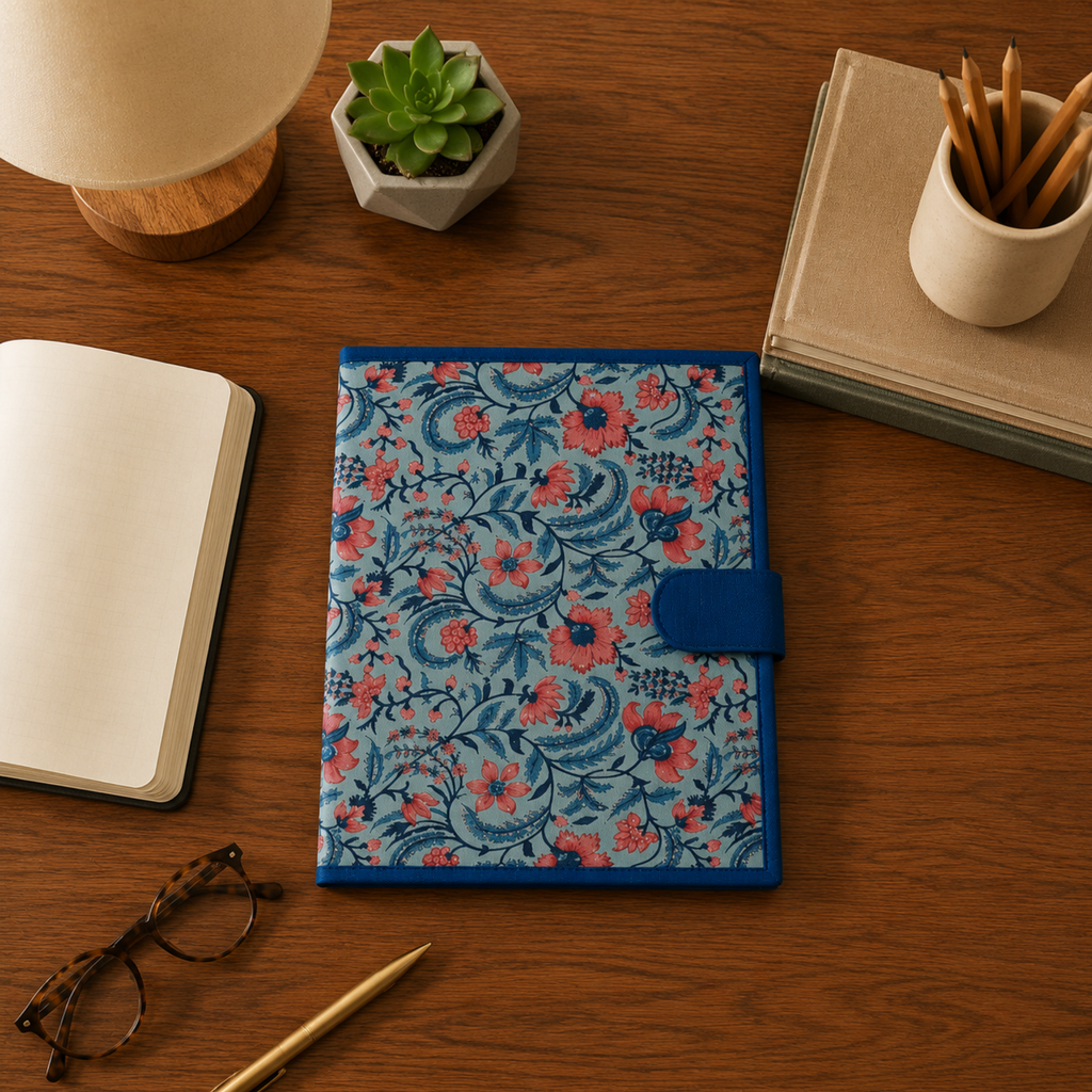 Handcrafted File Folder - Blue Handblock Print