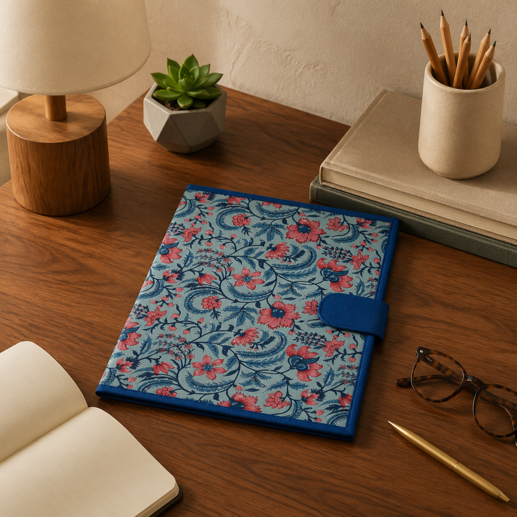 Handcrafted File Folder - Blue Handblock Print