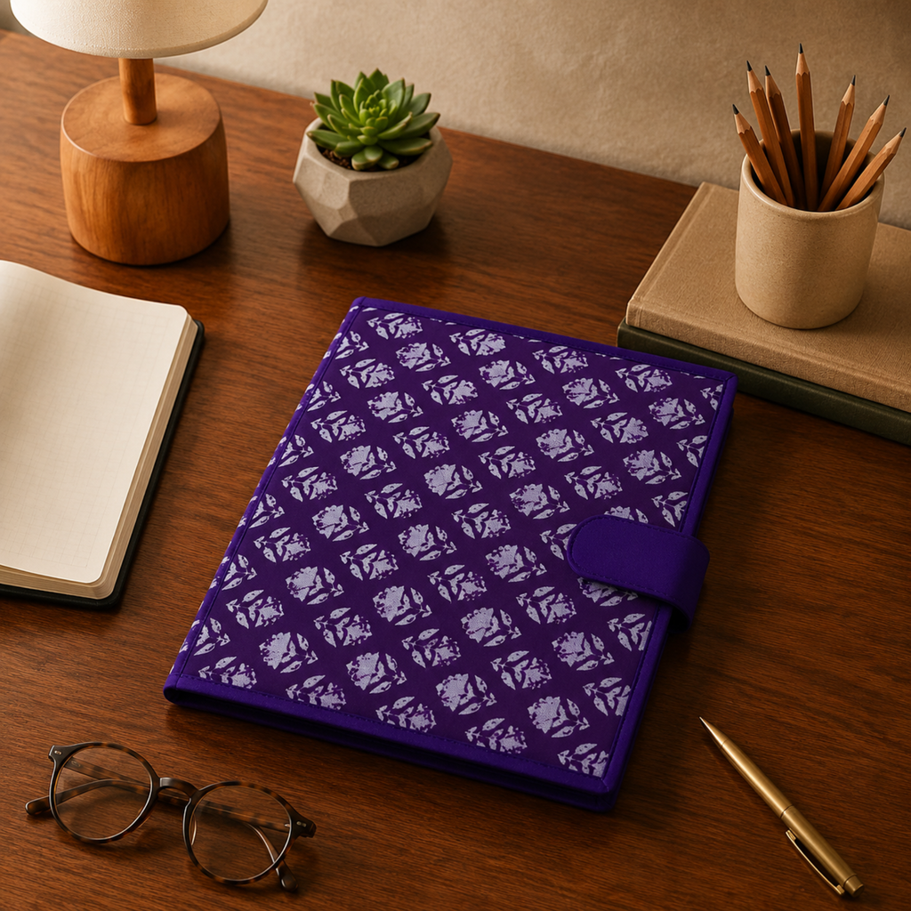 Handcrafted File Folder - Purple Handblock Print