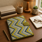 Handcrafted File Folder - Green Zig Zag Print