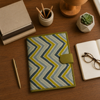 Handcrafted File Folder - Green Zig Zag Print