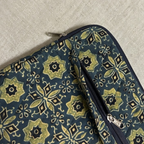 Indigo Floral Print Ajrakh  Quilted Laptop Sleeve
