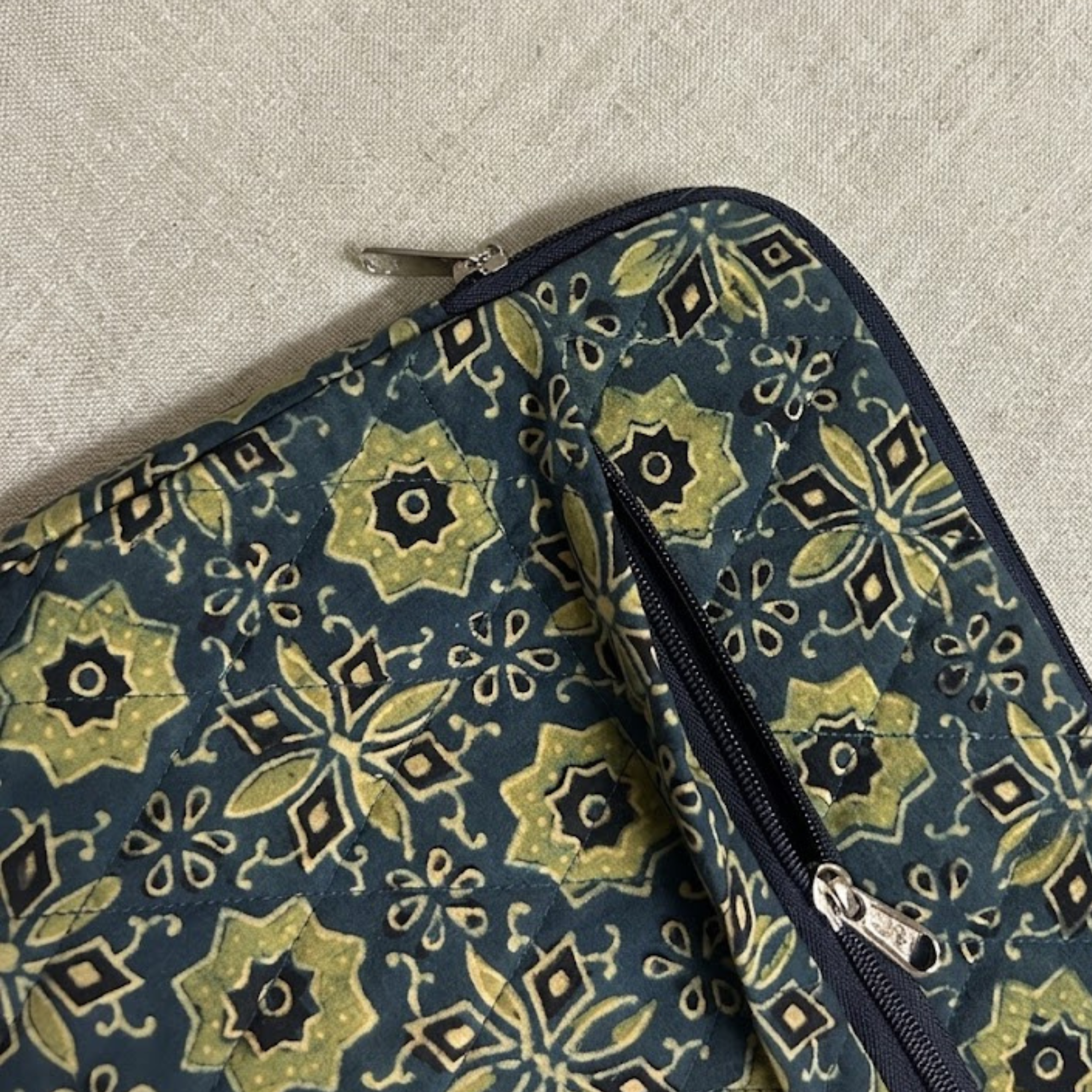 Indigo Floral Print Ajrakh  Quilted Laptop Sleeve