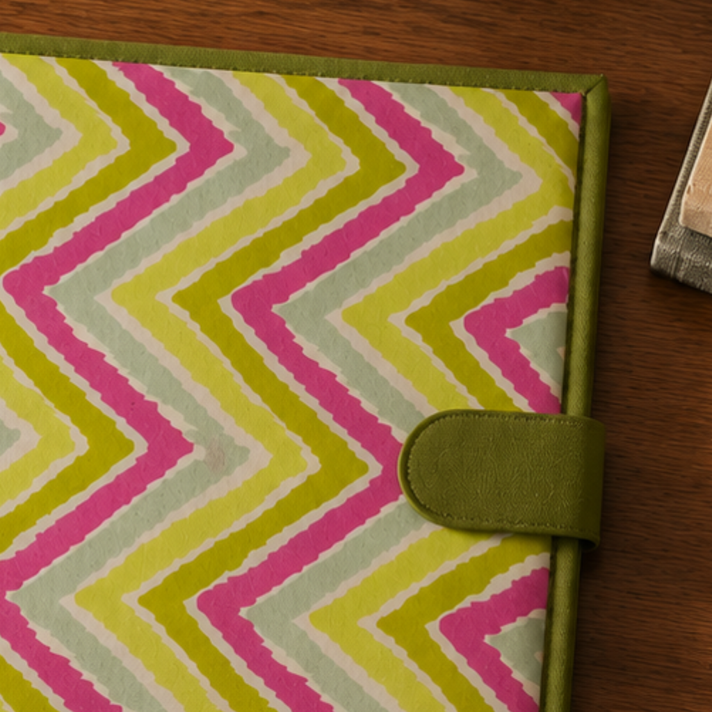 Handcrafted File Folder - Lime and Pink  Handblock Print