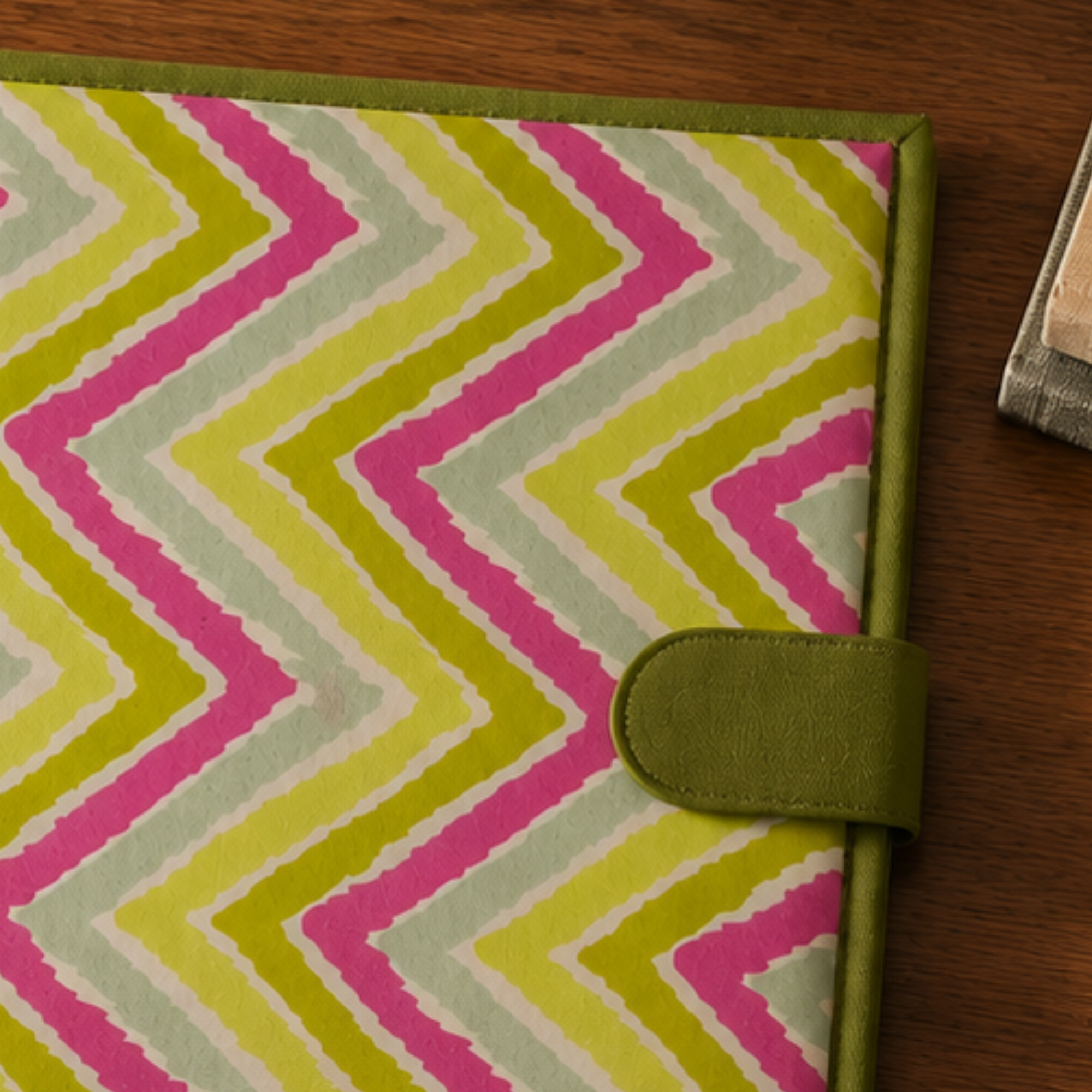 Handcrafted File Folder - Lime and Pink  Handblock Print