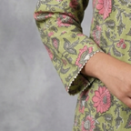 Green Floral Handblock Print Cotton Kurta
