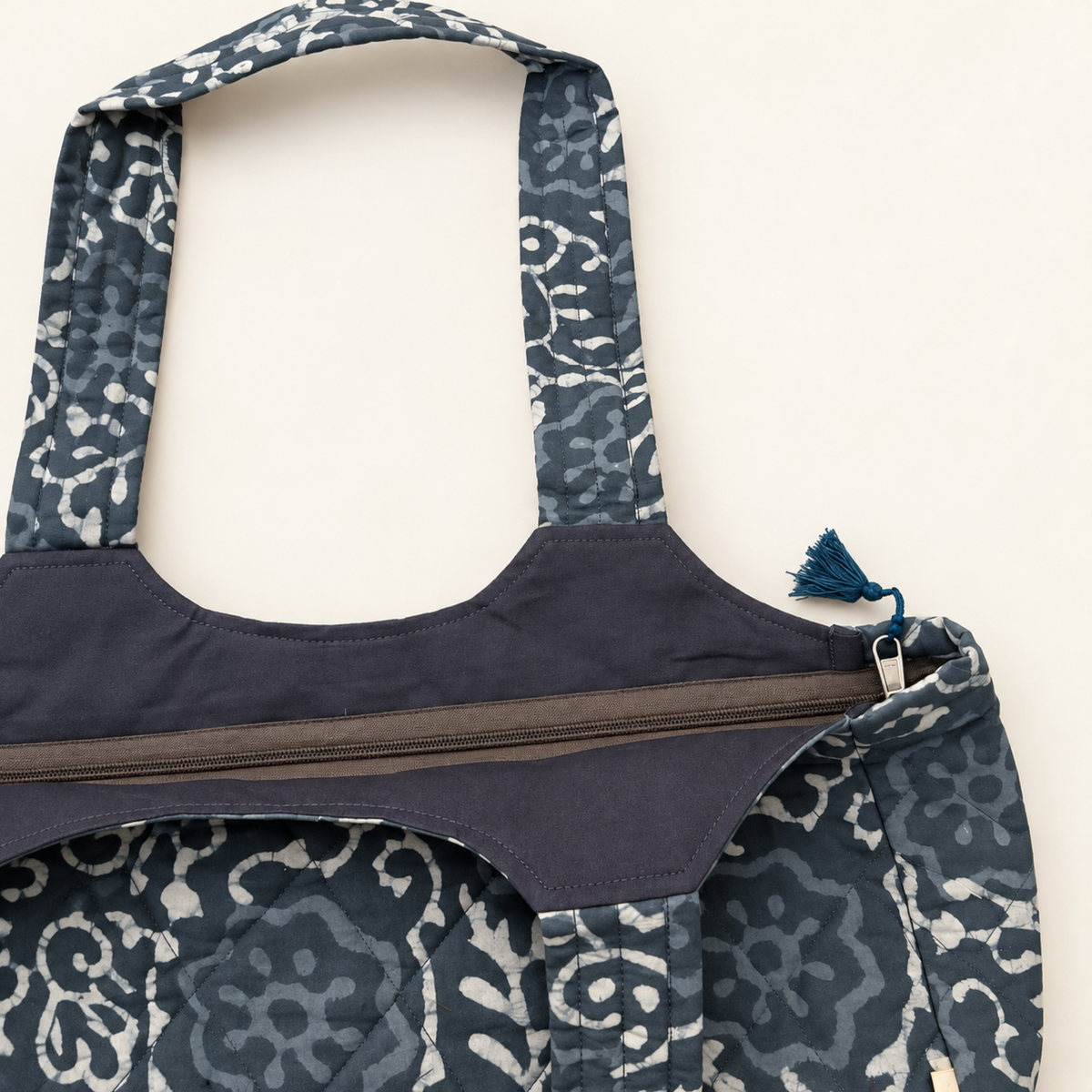 Grey Boat Curve Handcrafted Quilted Tote