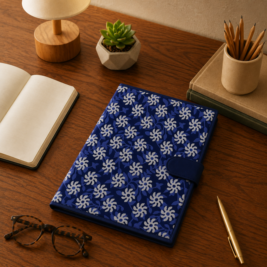 Handcrafted File Folder - Blue Handblock Print