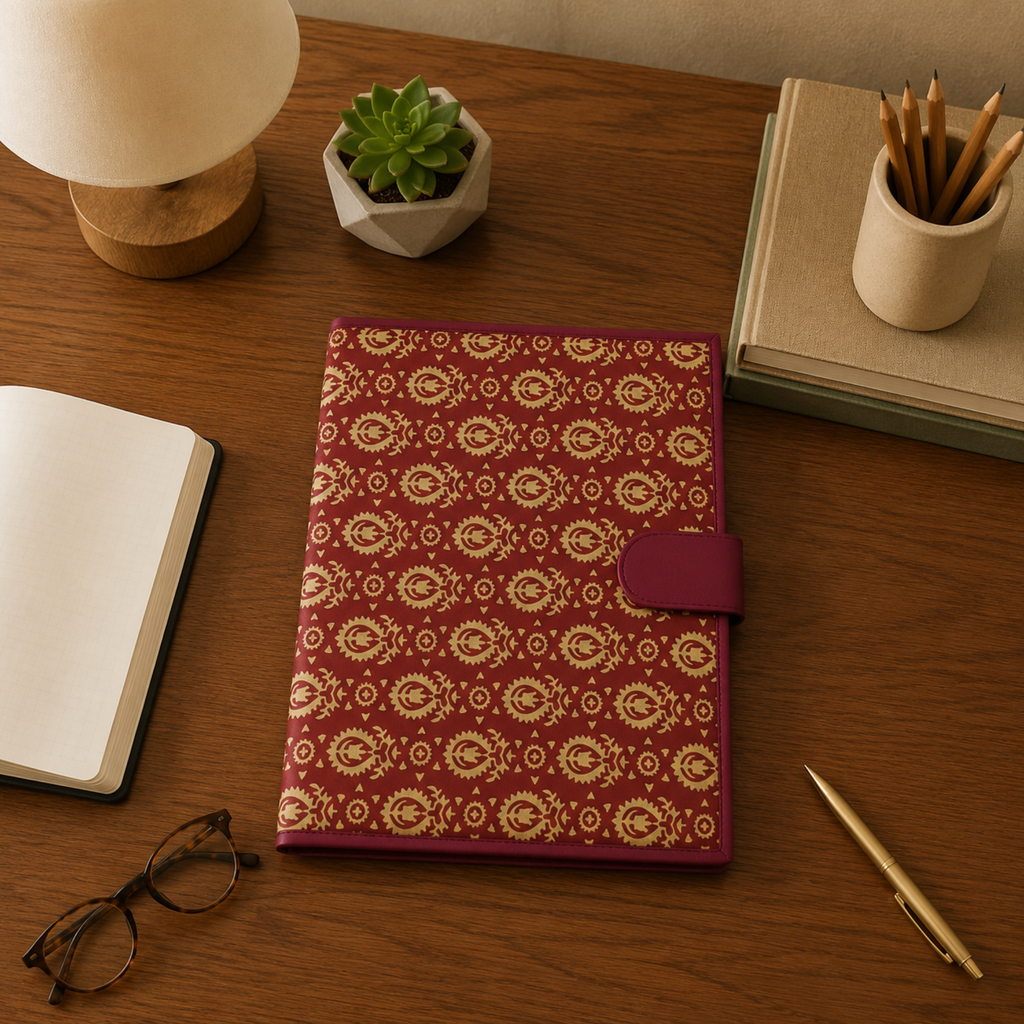 Handcrafted File Folder - Maroon Handblock Print
