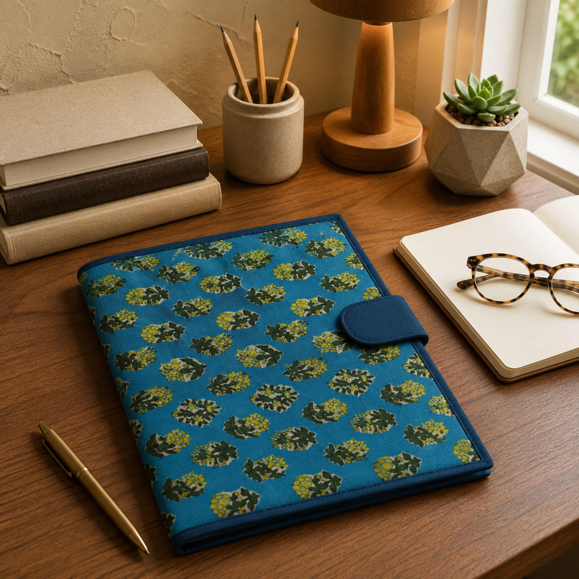 Handcrafted File Folder - Turquoise  Handblock Print