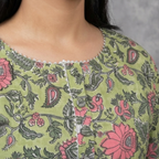 Green Floral Handblock Print Cotton Kurta