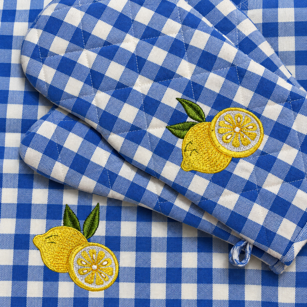 Blue Check Apron Set