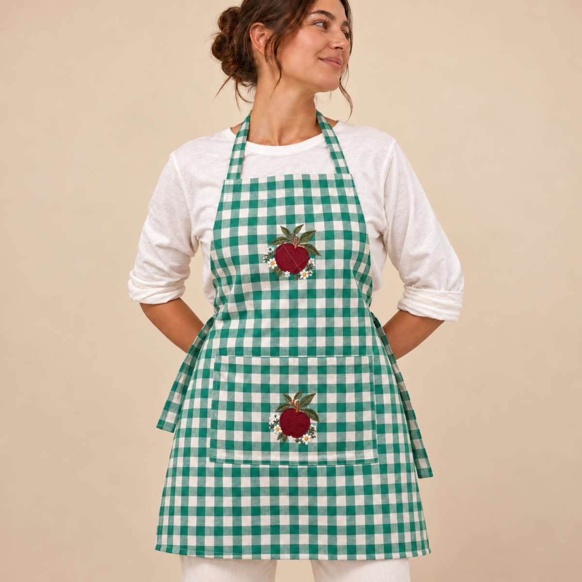 Green Check Apron Set