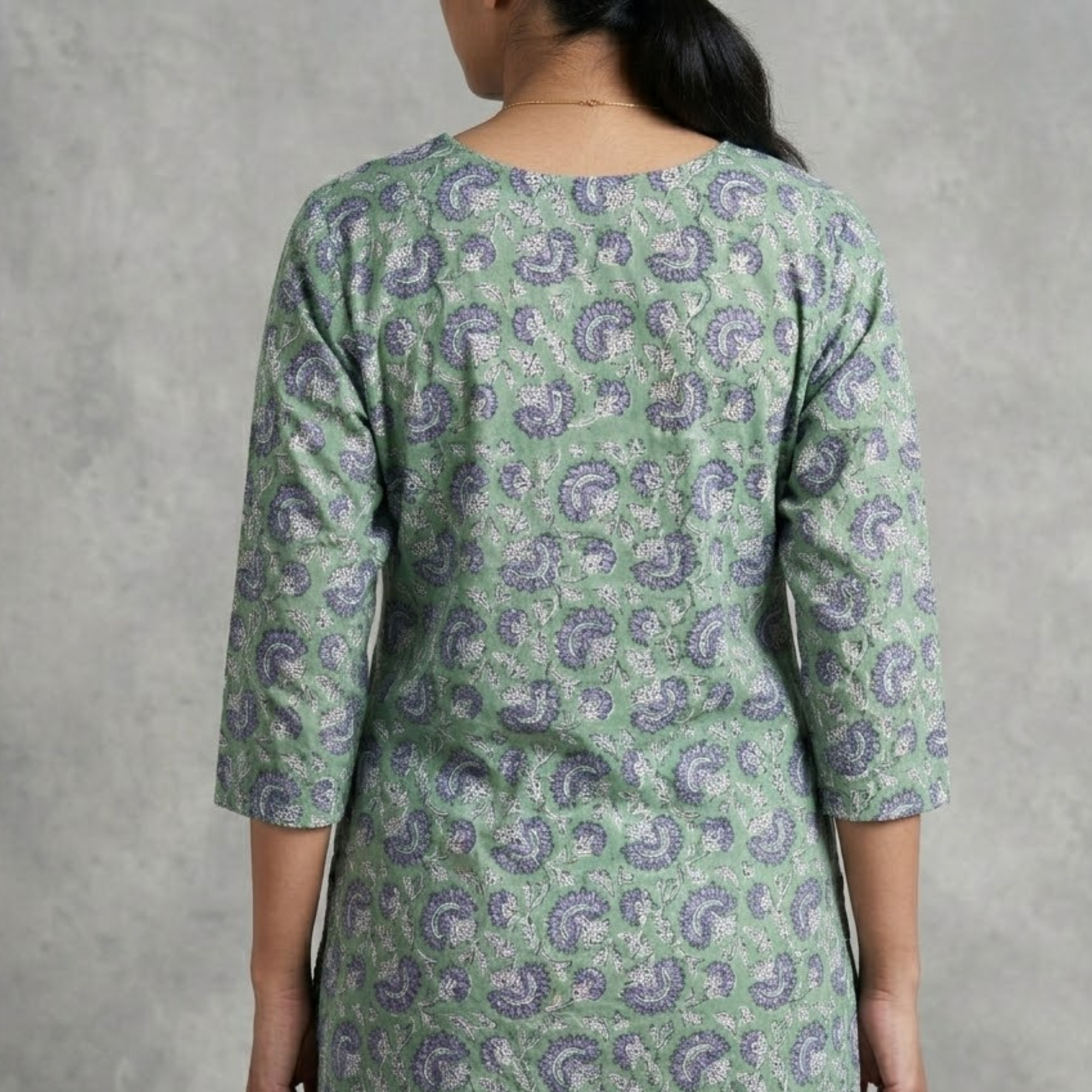 Green Floral Handblock Print Cotton Kurta