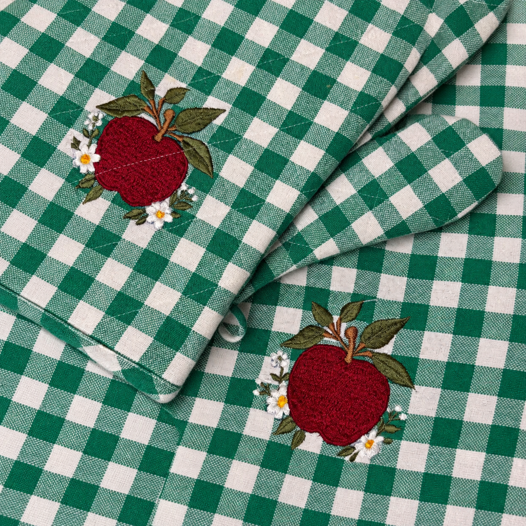 Green Check Apron Set
