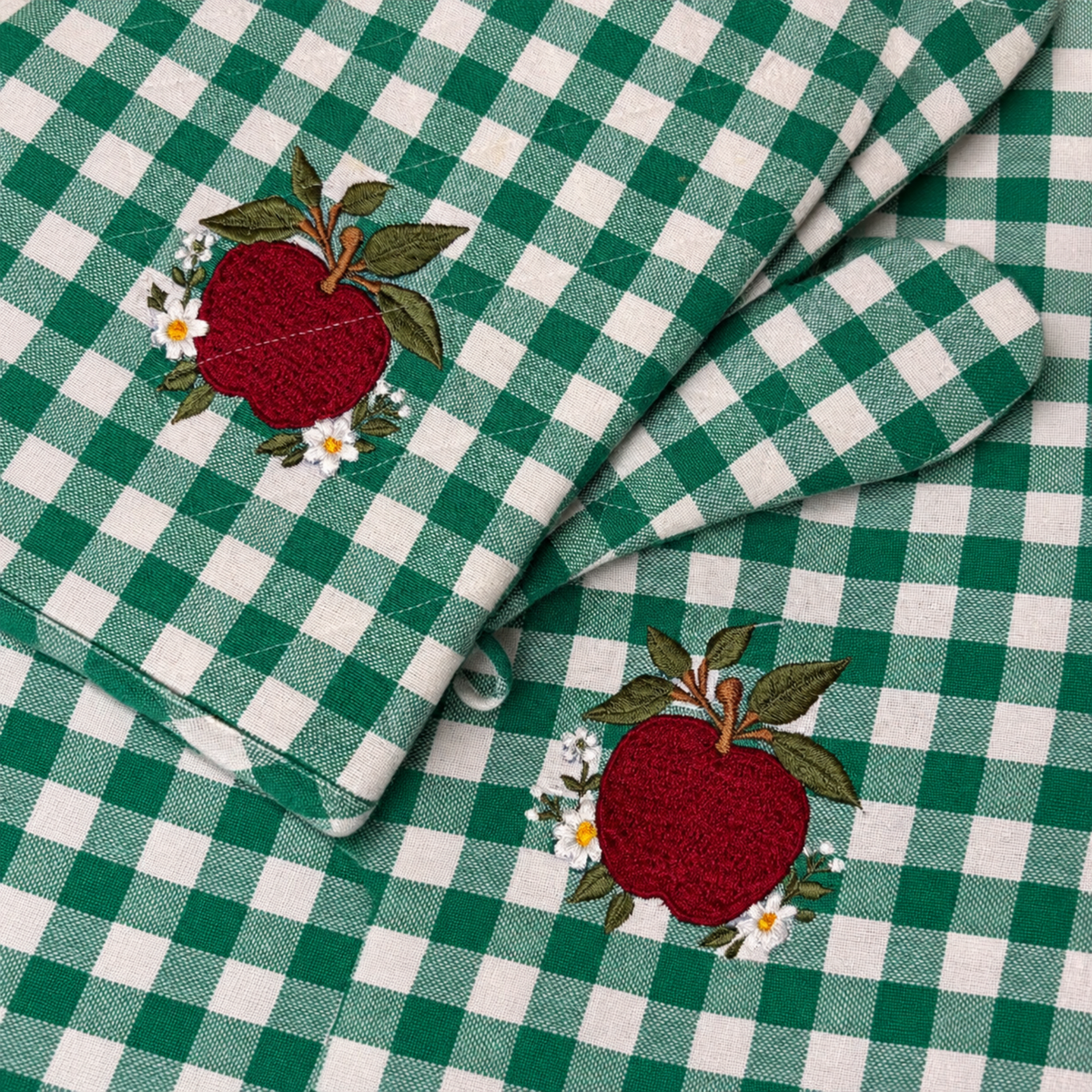 Green Check Apron Set