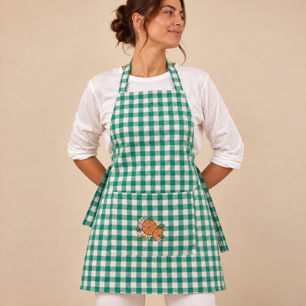 Green Check Apron Set