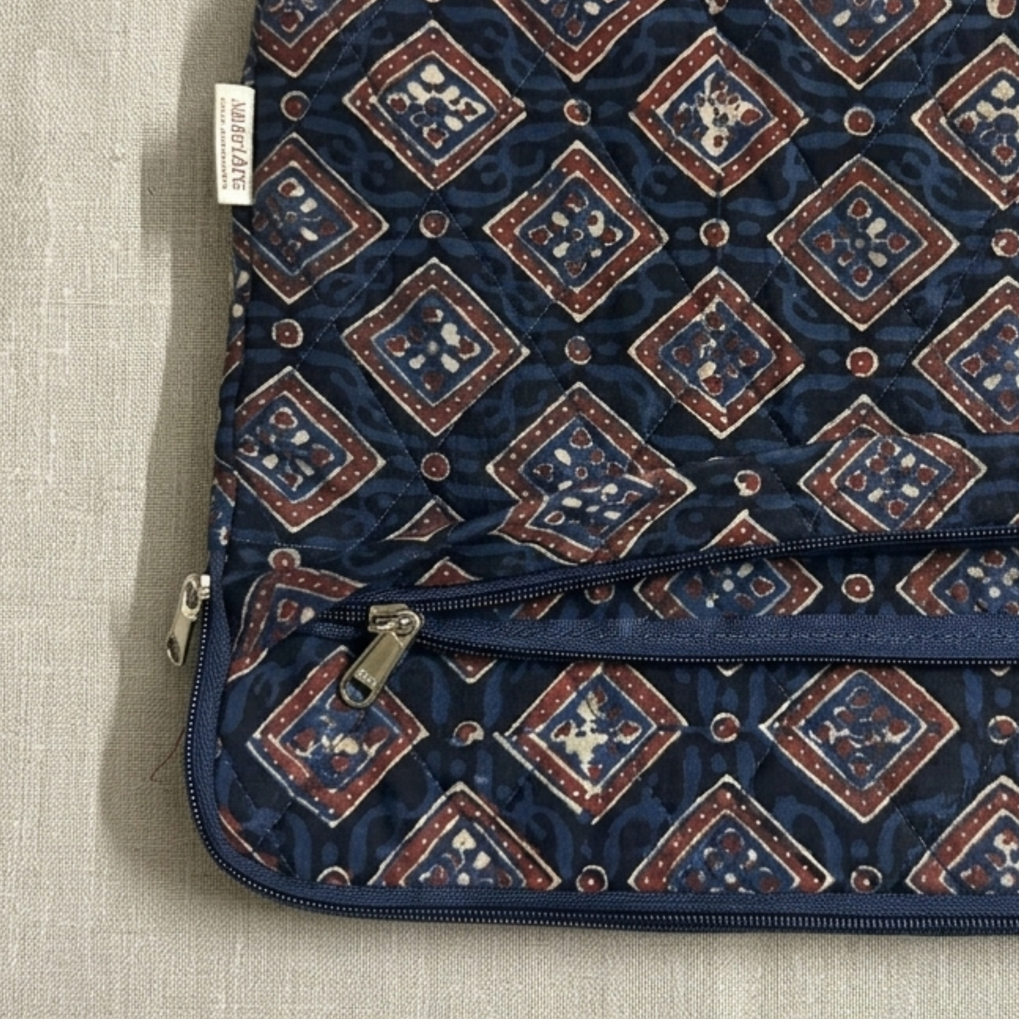 Indigo Geometrical Print Ajrakh  Quilted Laptop Sleeve