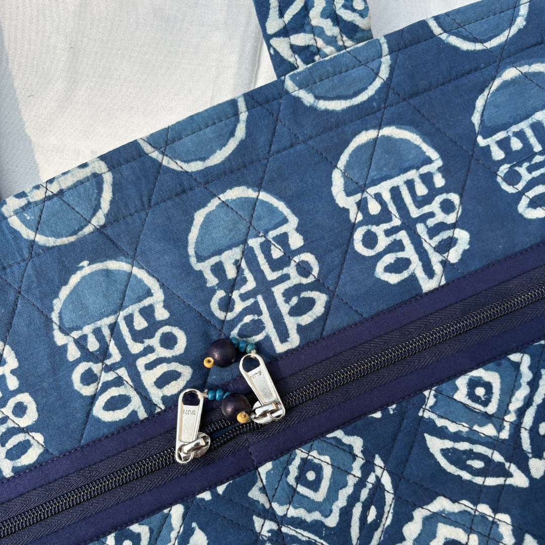 Indigo Classic Handblock Handcrafted Quilted Tote Bag