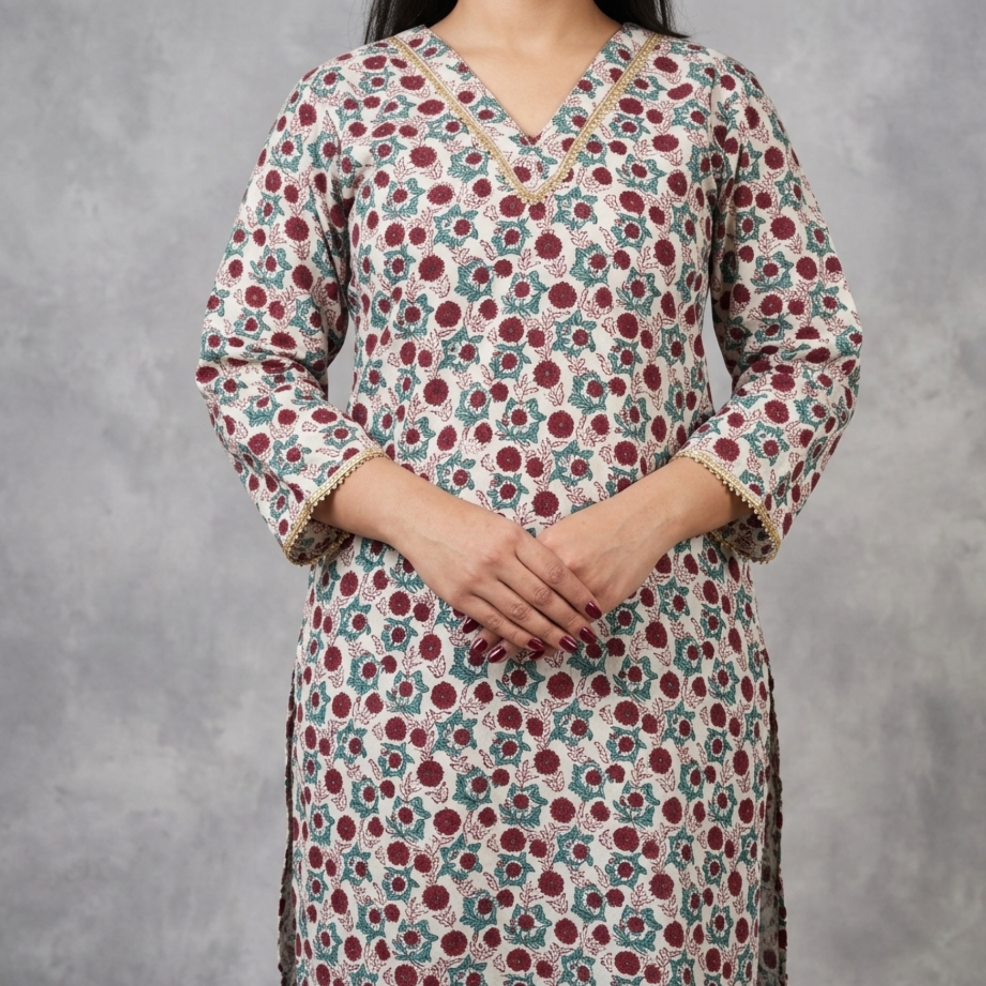 White Handblock Print Cotton Kurta