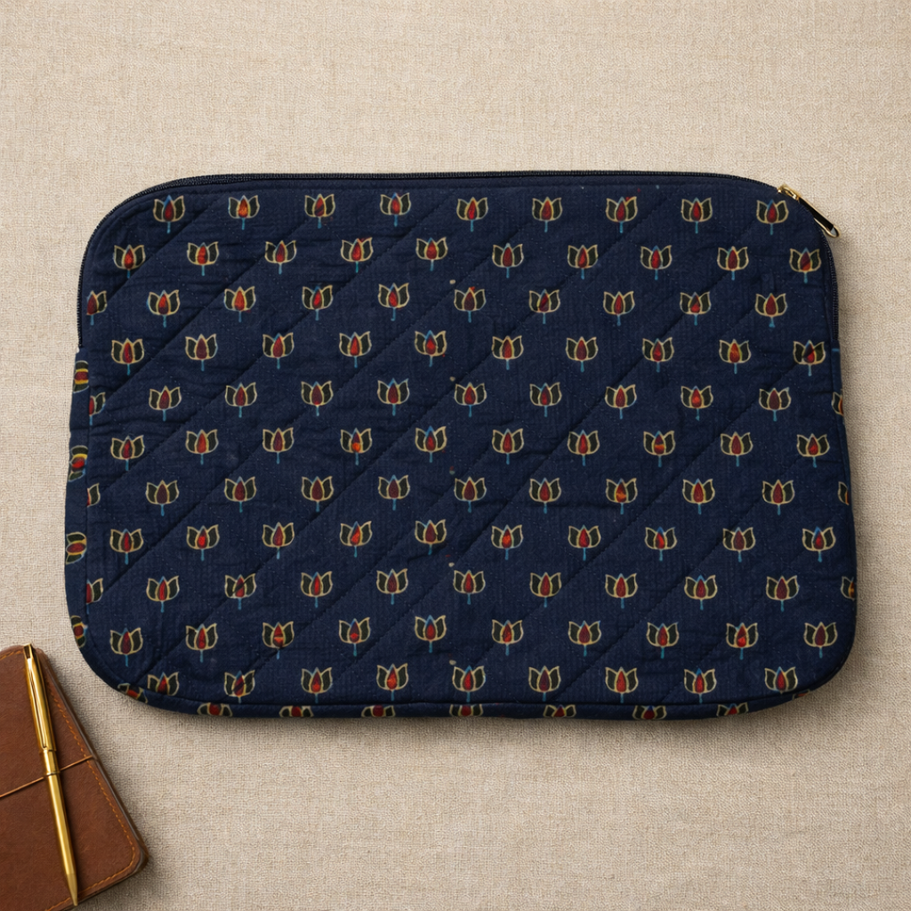 Indigo Ajrakh Handcrafted Quilted Laptop Sleeve
