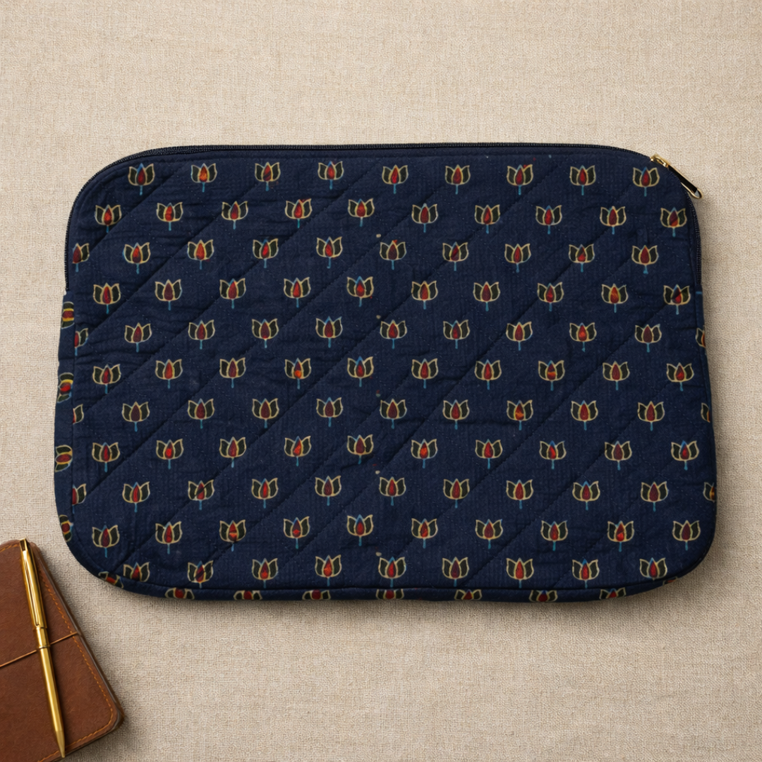 Indigo Ajrakh Handcrafted Quilted Laptop Sleeve