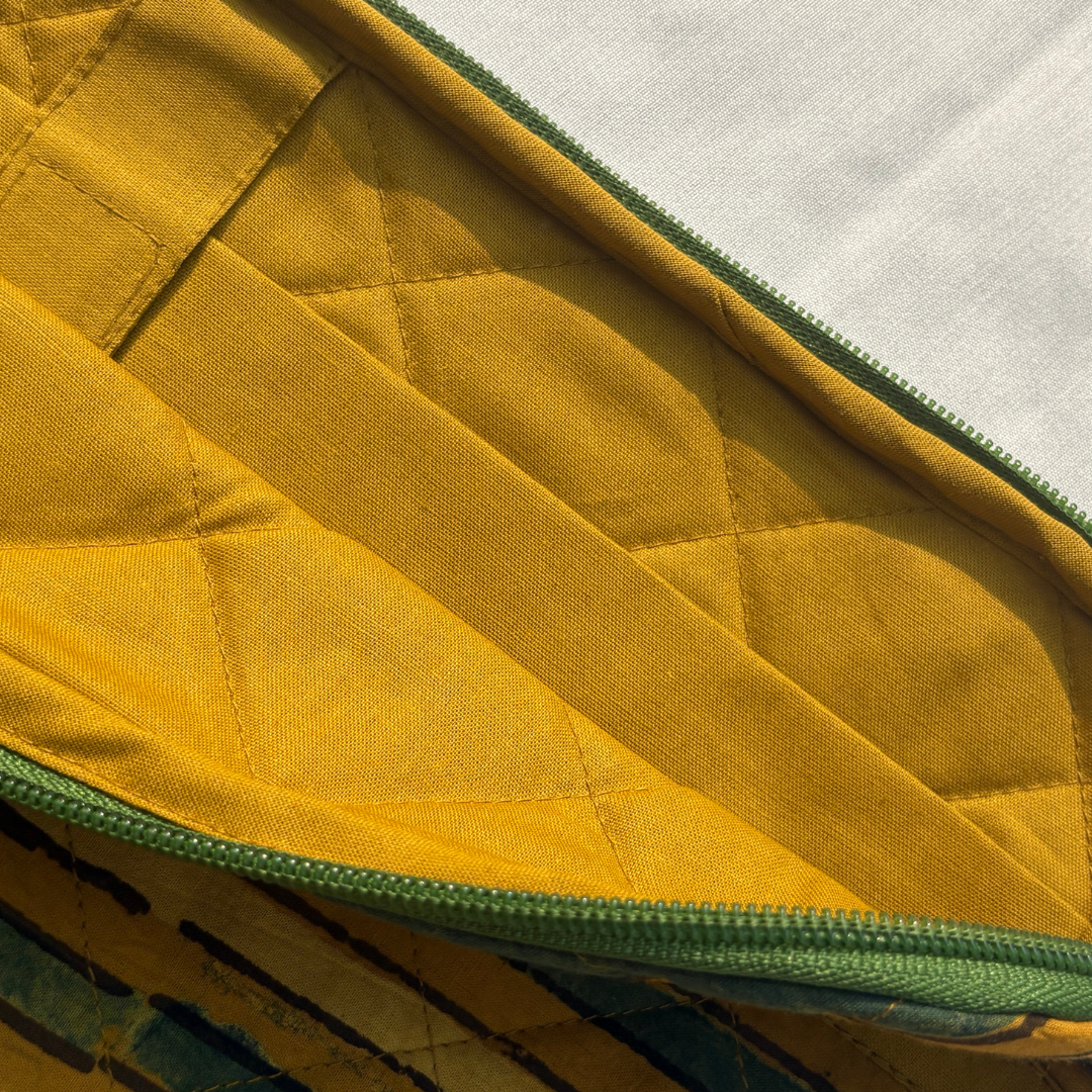 Sunshine Green Striped Ajrakh Handcrafted Handblock Quilted Laptop Sleeve