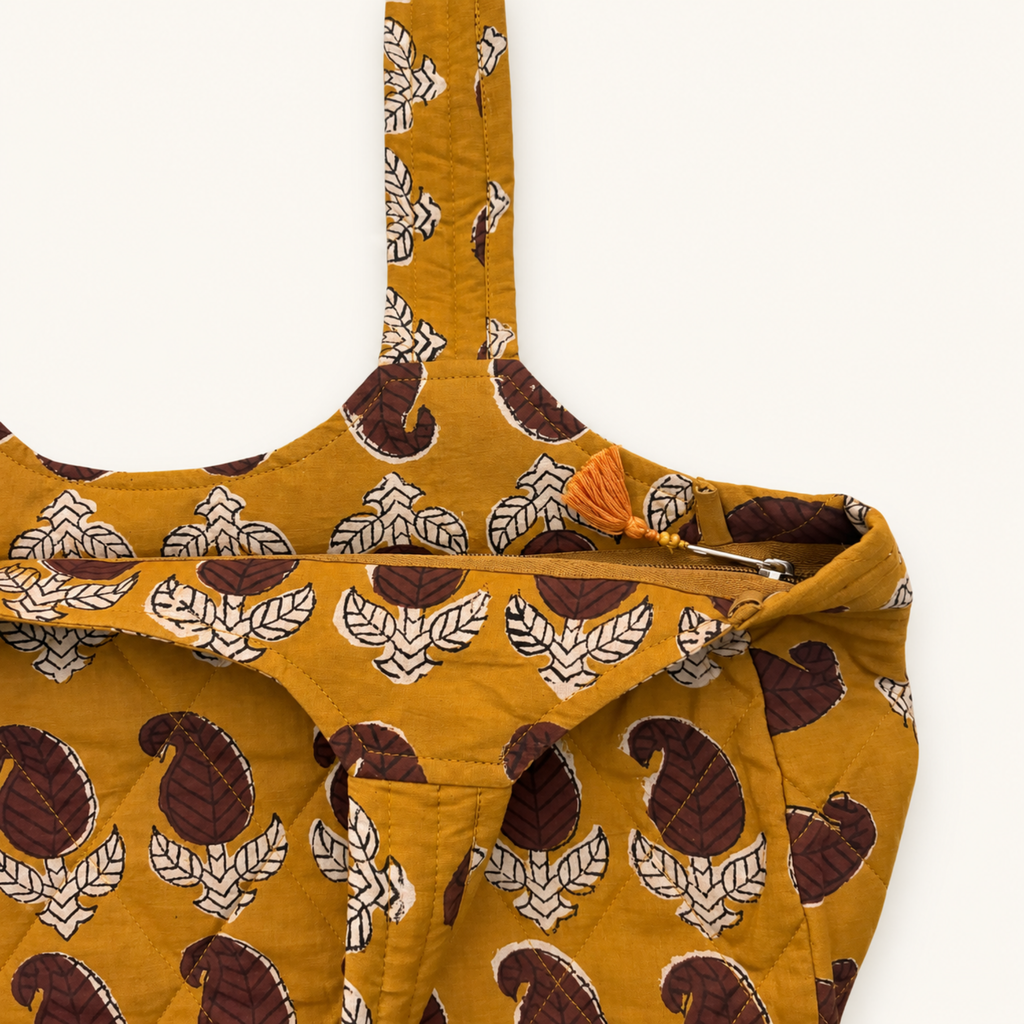 Mustard Boat Curve Handcrafted Quilted Tote