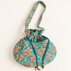 Blue Handblock Print Quilted Potli Bag
