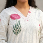 White Mughal Buta Handblock Print Cotton Kurta