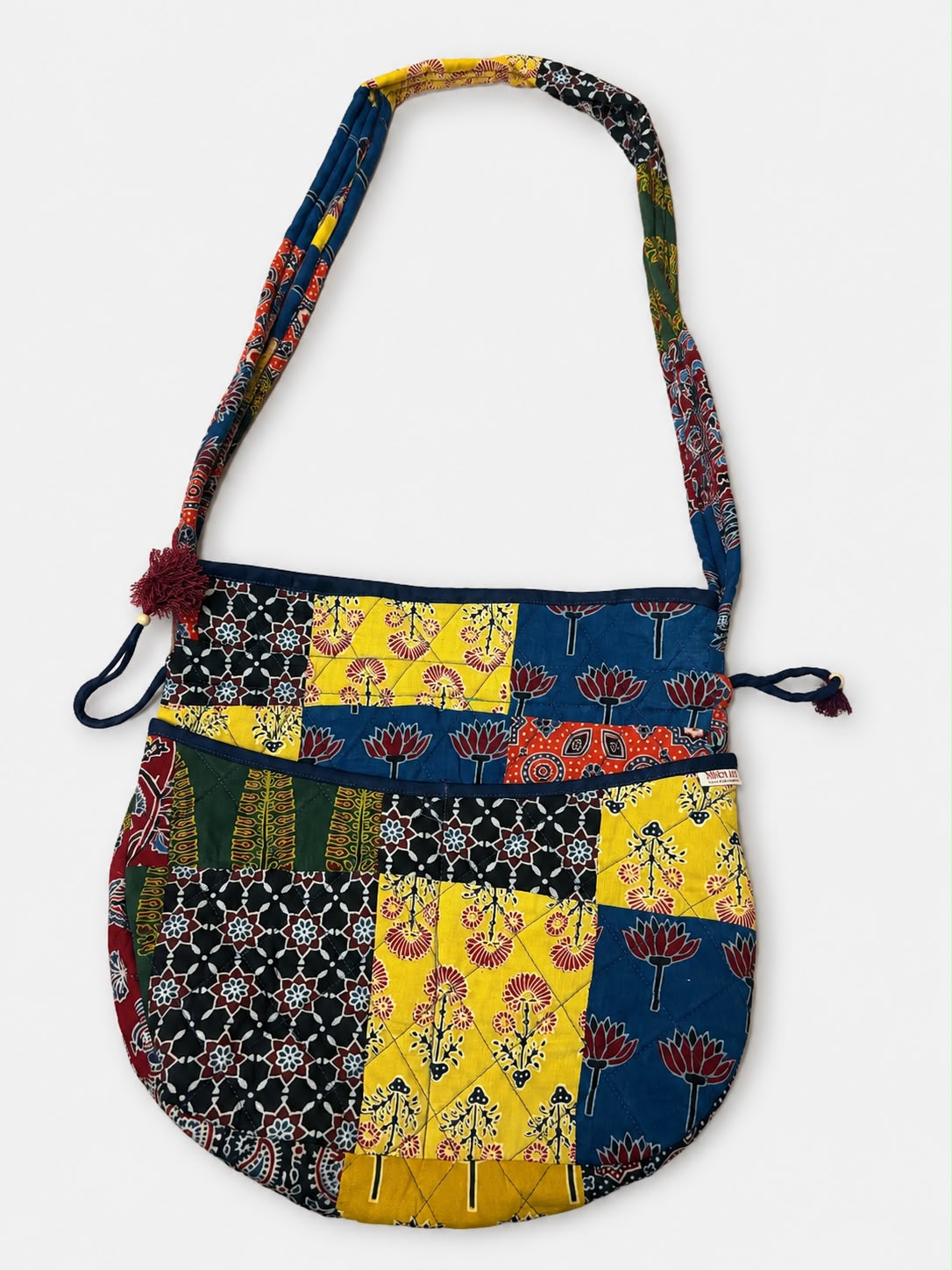 Multicoloured Ajrakh Drawstring Quilted Potli Bag