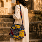 Multicoloured Ajrakh Drawstring Quilted Potli Bag