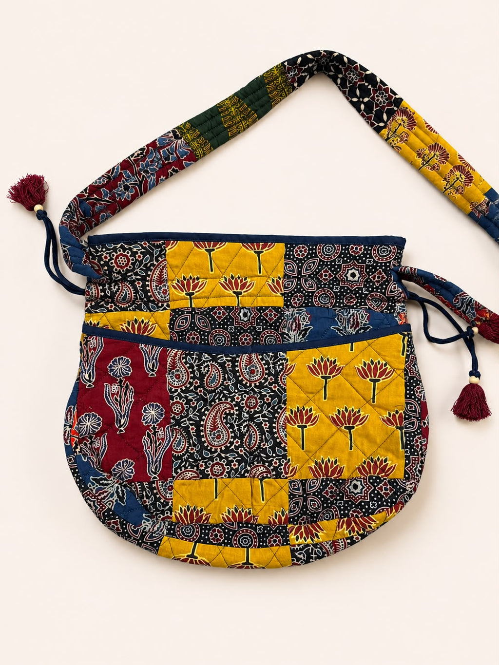 Multicoloured Ajrakh Drawstring Quilted Potli Bag