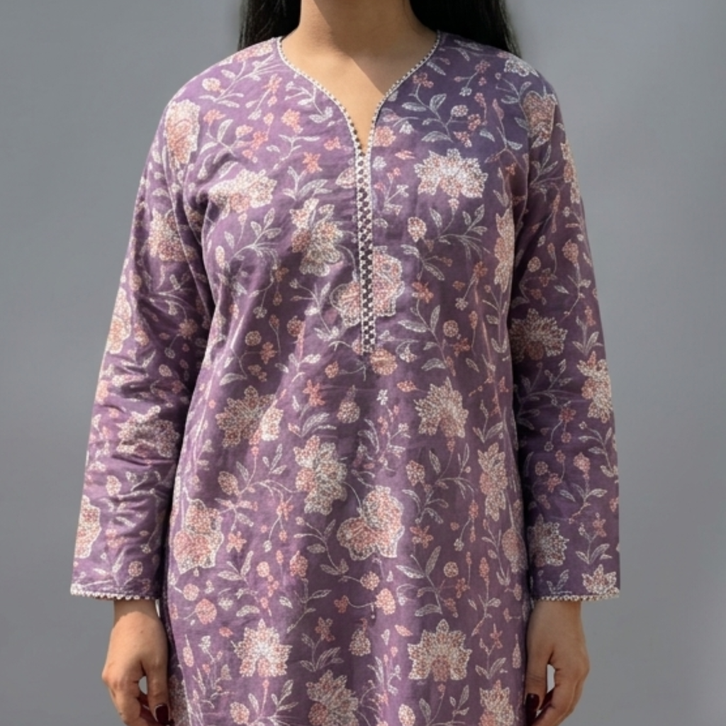 Vine Floral Handblock Print Cotton Kurta