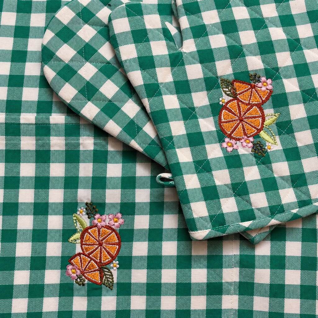 Green Check Apron Set