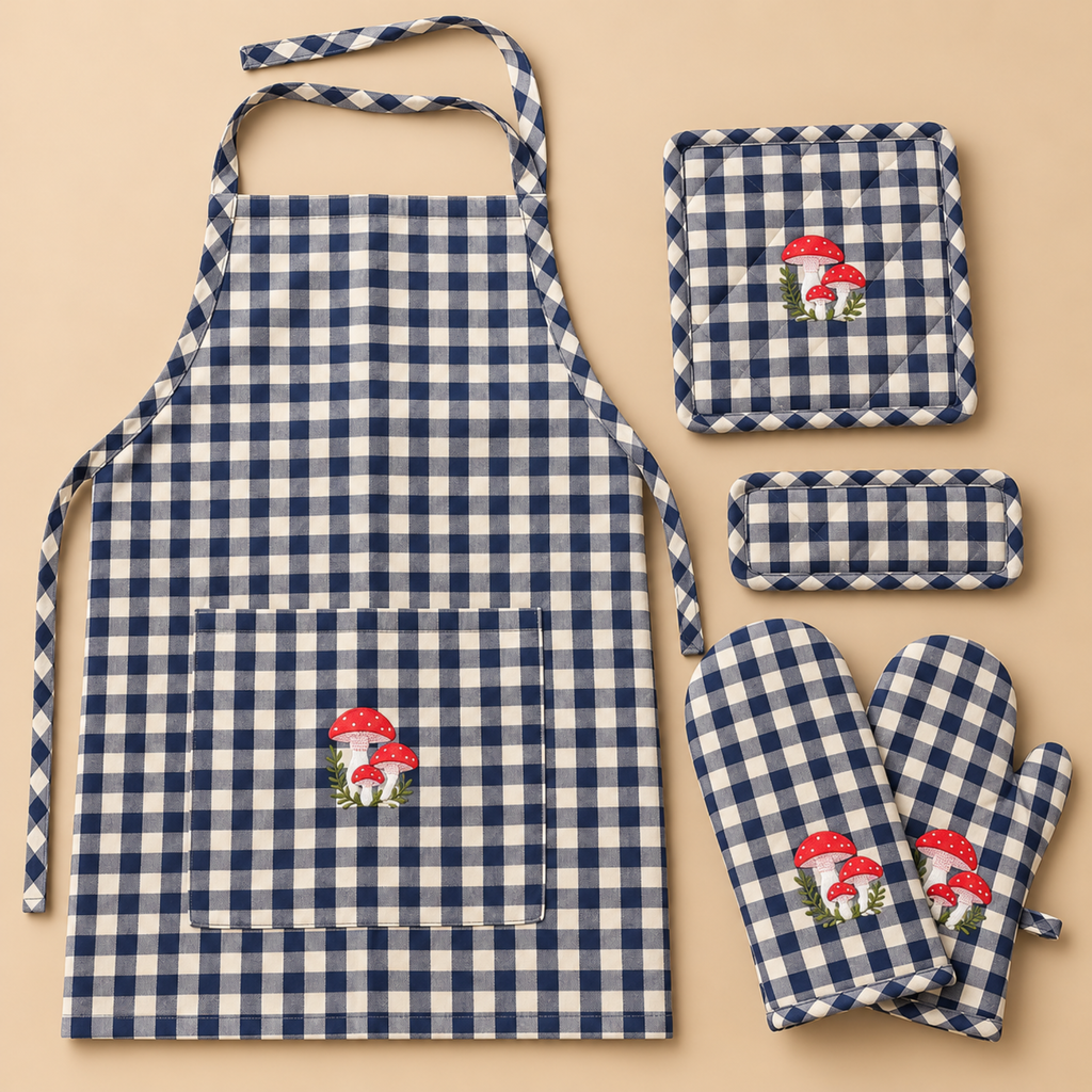 Black Check Apron Set