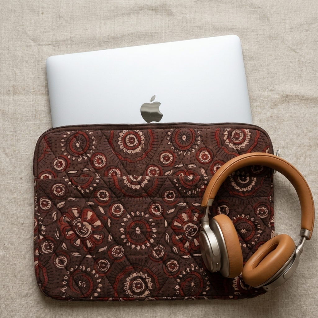 Brown Ajrakh  Quilted Laptop Sleeve